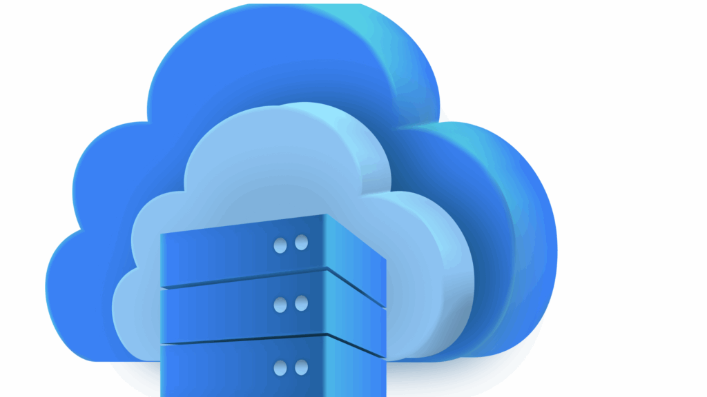 a blue cloud behind serrvers to show cloud servers