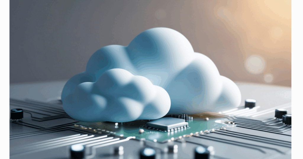 Cloud Computing Technology Concept with Clouds and Circuitry