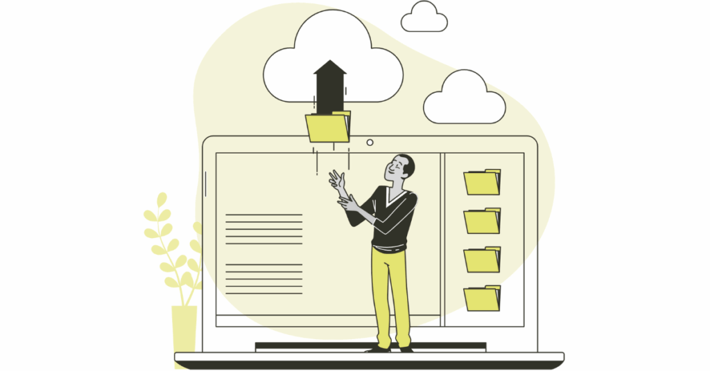 Cloud backup cartoon illustration