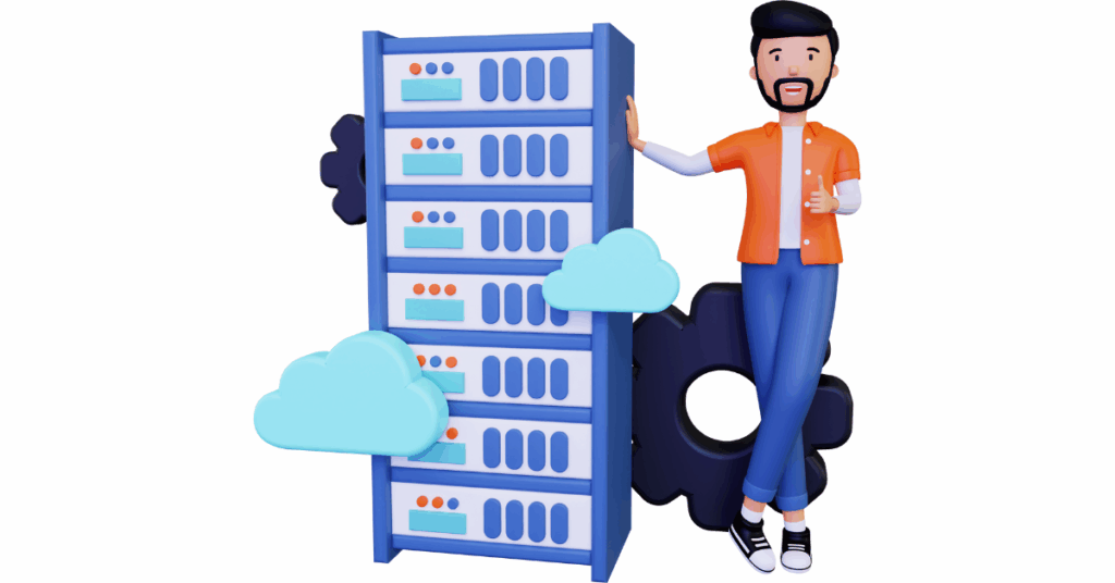 Man Standing alongside a Server Cloud Hosting