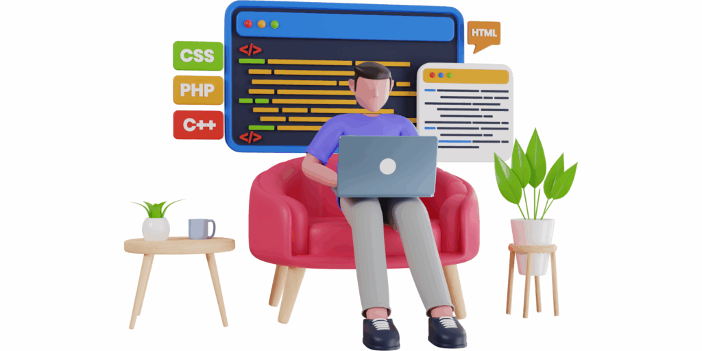 3D illustration of programmer engineer