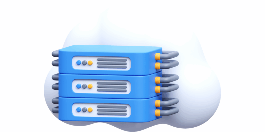 Cloud-shaped graphic features servers with data centers illustration cloud hosting for business growth